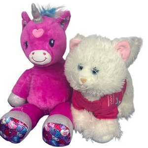 Build A Bear Lot Of‎ 2 Candy Hearts Unicorn & Promise Pets White Cat W/ Sweater